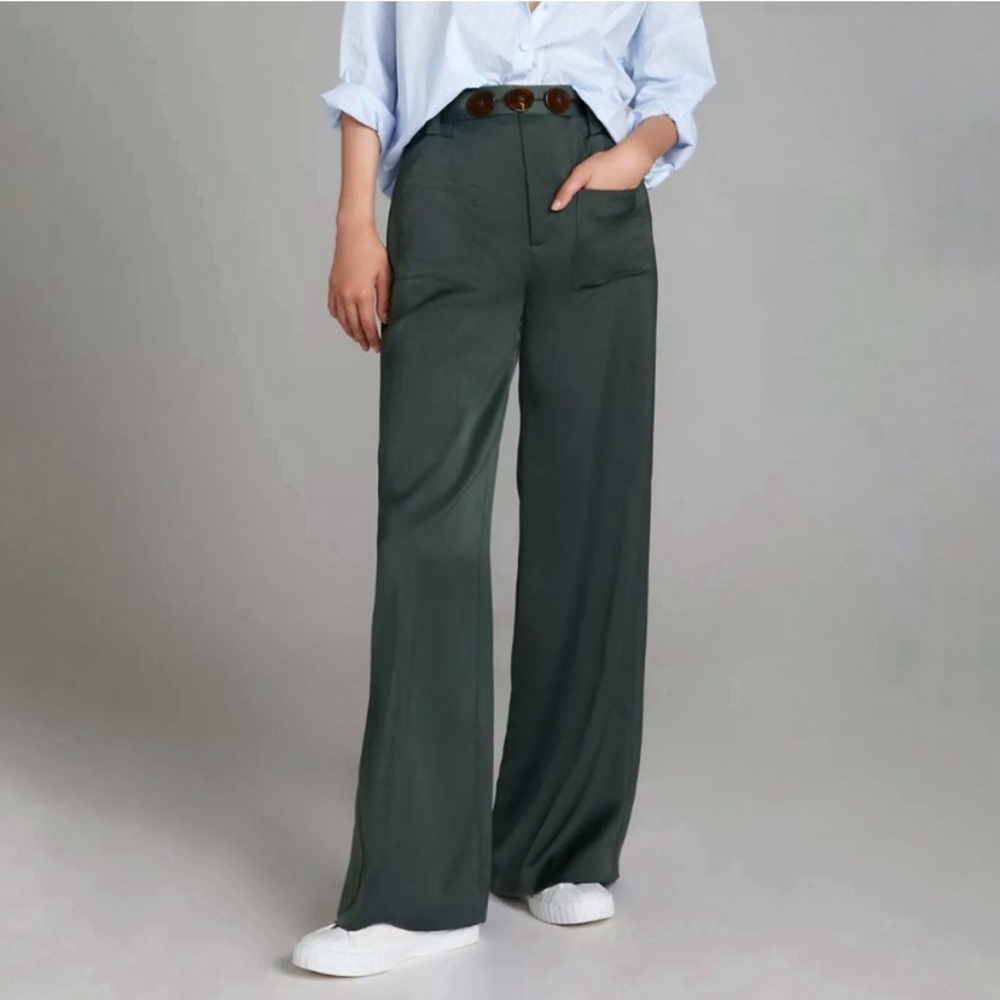 BOSKEMPER Green Carlton high waisted front pockets wide‎ leg pants Sz Small